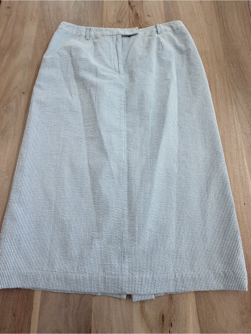 Vintage Pendleton Seersucker Pinstriped Midi Skirt Women’s Size 14 Blue White